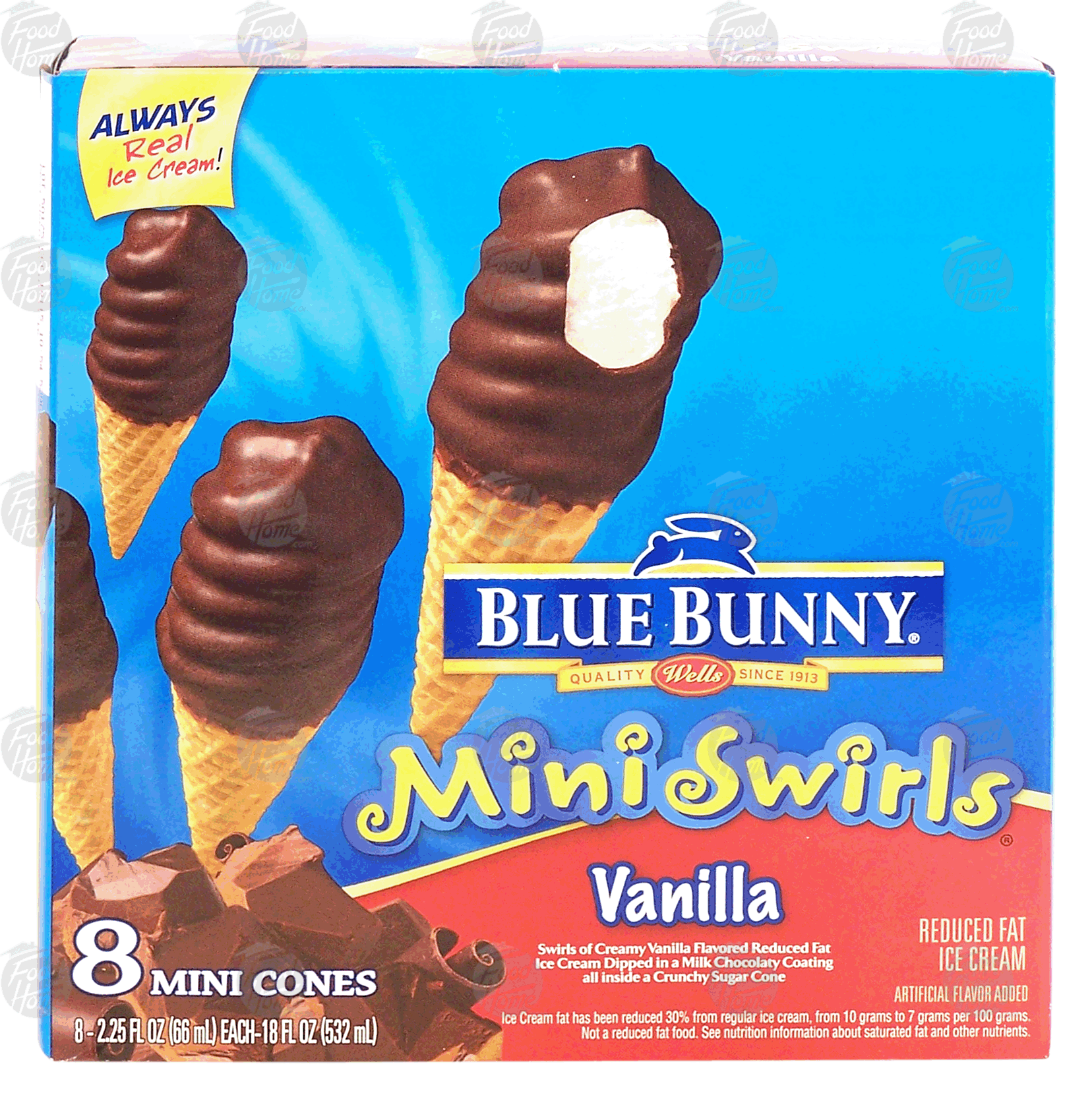 Blue Bunny Mini Swirls vanilla ice cream dipped in a milk chocolaty coating all inside a crunchy sugar cone, 8 mini cones Full-Size Picture